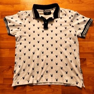 Playboy Mens Size Small White and Black Polo Shirt